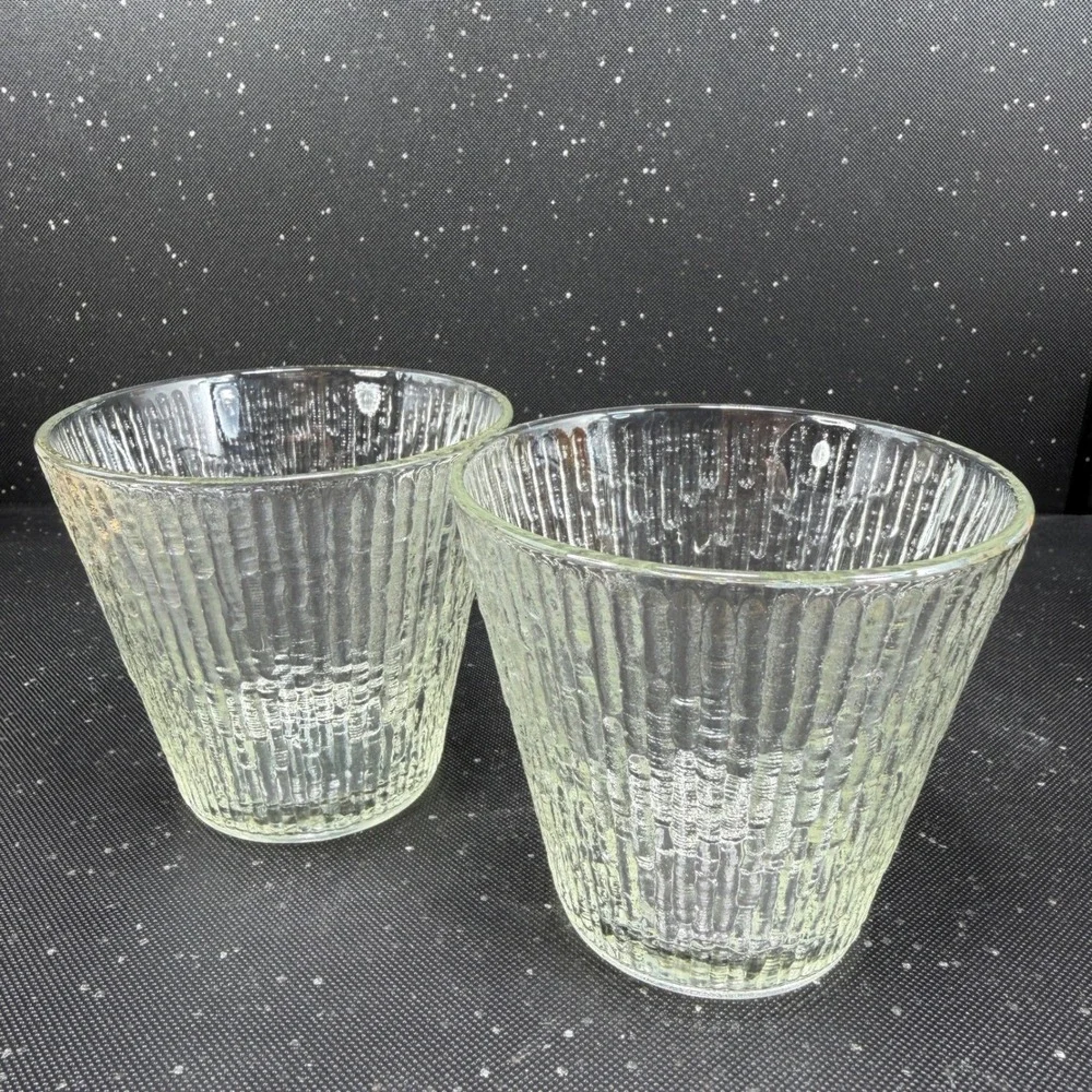 Jeanette Finlandia Tree Bark Clear Textured Glass Tumblers Set of 2 MCM 3in